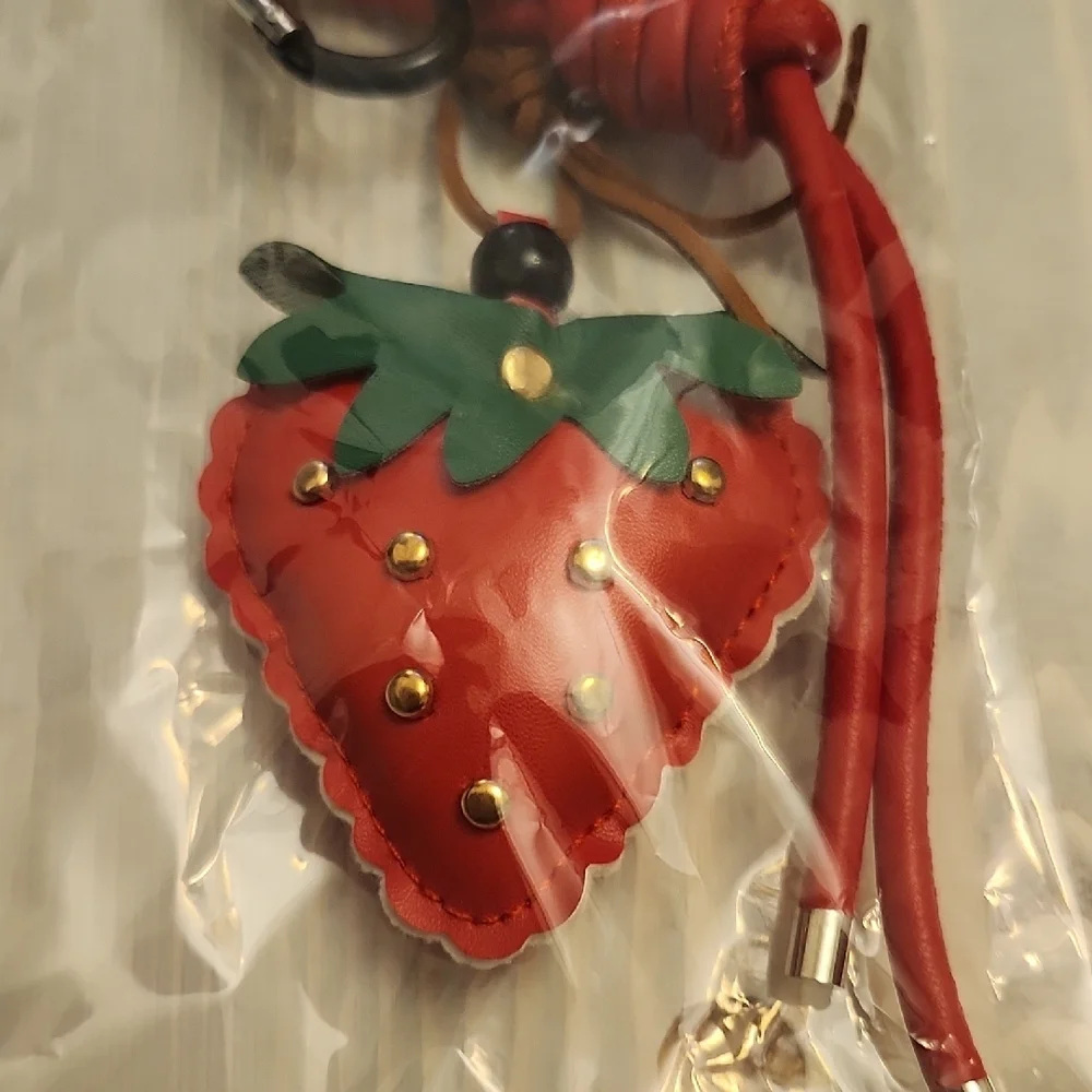 Strawberry Keychain with Red and Green Details